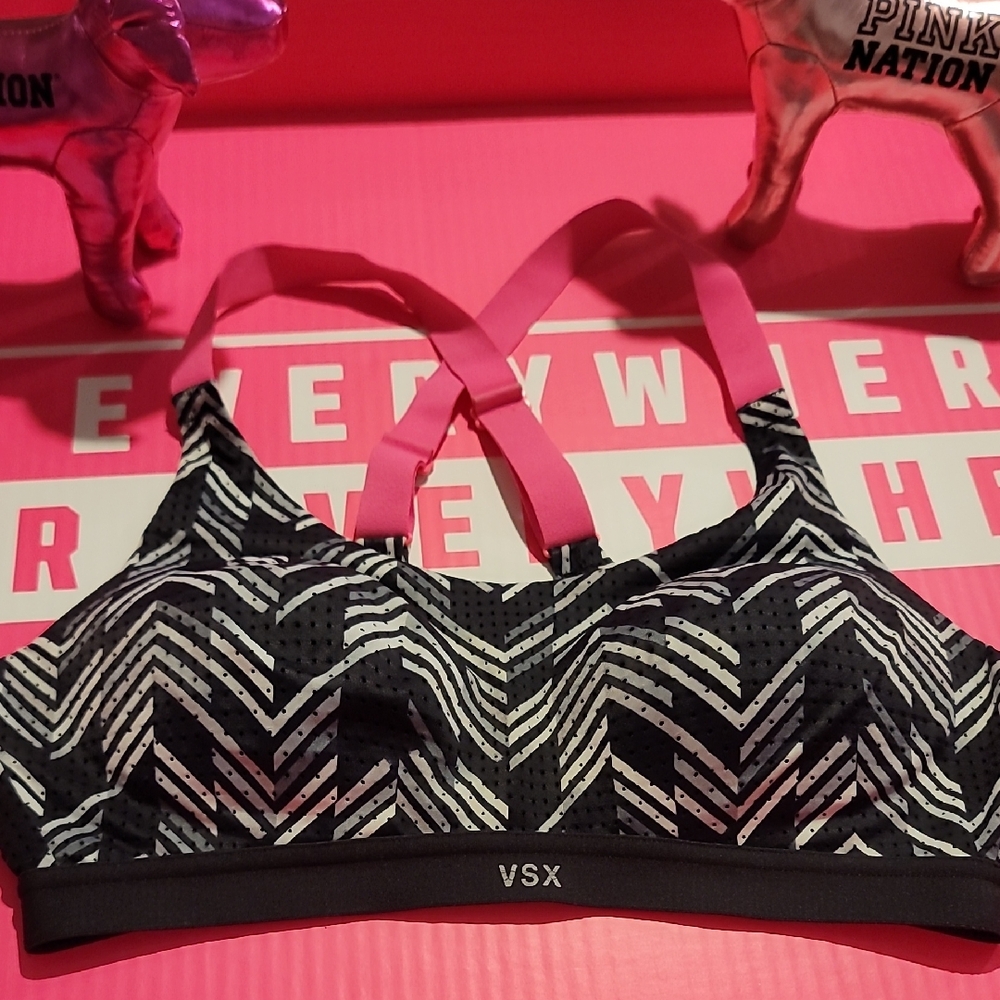 Victoria's Secret Black and Pink Chevron Sports Bra
